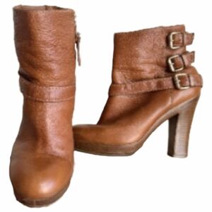 Vintage Juicy Couture Brown Leather Ankle Boots Stacked Heels 10